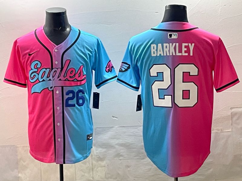 Men 2025 Philadelphia Eagles #26 Barkley Blue pink Nike Limited NFL Jersey style 05